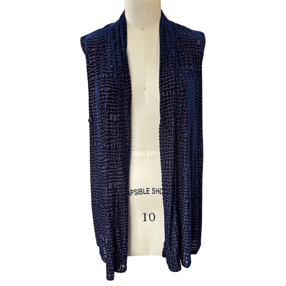 Susan Graver Midnight Blue Textured Burnout Lightweight Velour Vest Kimono Large